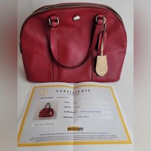 Coach Leather Inner Zipper Pocket Double Handle Satchel Bag Purse W/ COA